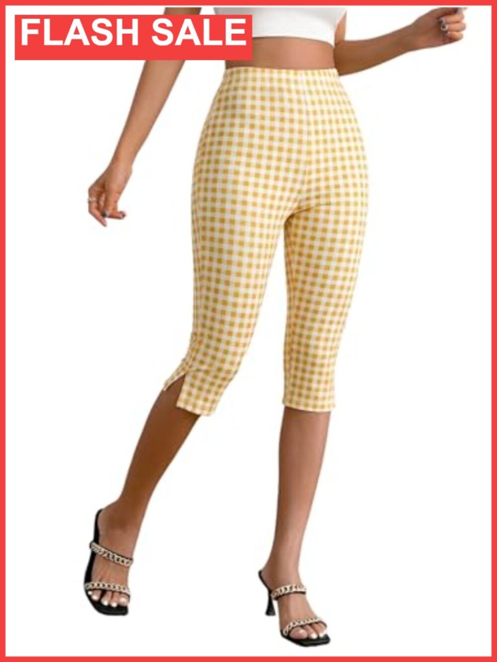 Women's High Waisted Capri Leggings Side Split Polka Dot Print Cropped Pants